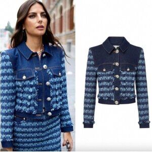Veronica Beard Santo Jacket Blue Denim Tweed Blazer Cropped NWT $648 Size 12